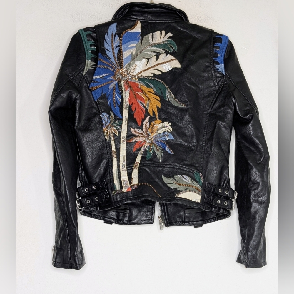 Blank NYC Vegan Leather Palm Tree Embroider Jacket XS - Picture 9 of 12